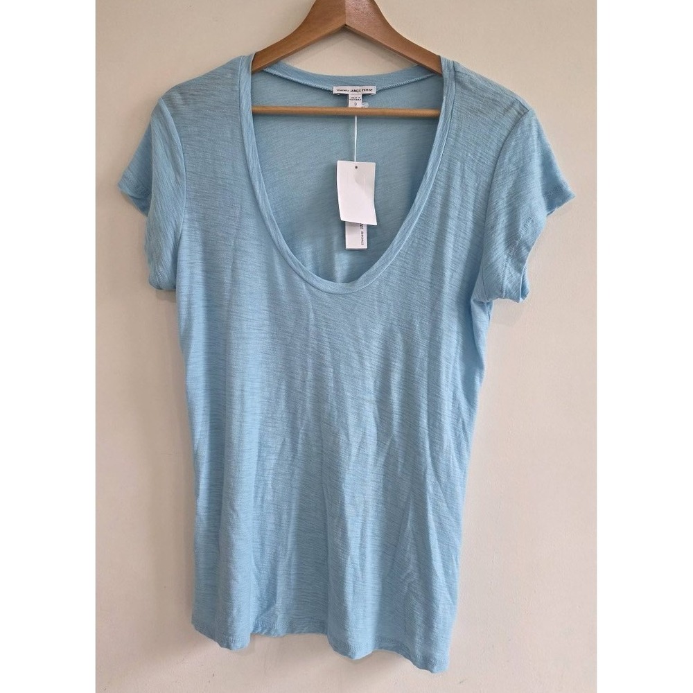 James Perse Deep V-Neck T-Shirt Womens 3 Large Blue Cotton Modal WSVH3182CU